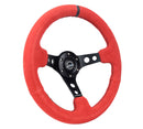 NRG Reinforced Steering Wheel (350mm / 3in. Deep) Red Suede w/Black Stitch-2