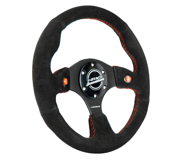NRG Reinforced Steering Wheel (320mm) Blk Suede w/Dual Buttons