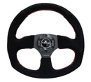NRG Reinforced Steering Wheel (320mm Horizontal / 330mm Vertical) Suede w/Red Stitch-1