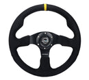 NRG Reinforced Steering Wheel (350mm/ 3in. Deep) Alcantara w/ Yellow Center w/ Black Stitch-1