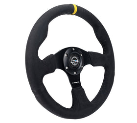 NRG Reinforced Steering Wheel (350mm/ 3in. Deep) Alcantara w/ Yellow Center w/ Black Stitch - 0