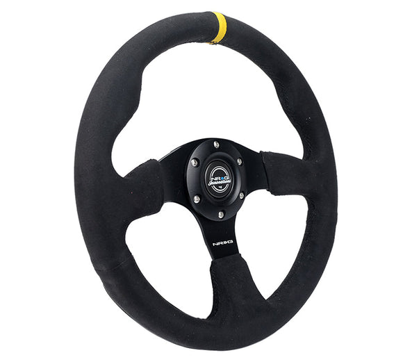 NRG Reinforced Steering Wheel (350mm/ 3in. Deep) Alcantara w/ Yellow Center w/ Black Stitch
