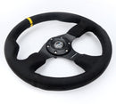NRG Reinforced Steering Wheel (350mm/ 3in. Deep) Alcantara w/ Yellow Center w/ Black Stitch-3