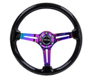 NRG Reinforced Steering Wheel (350mm / 3in. Deep) Blk Wood w/Blk Matte Spoke/Neochrome Center Mark-1