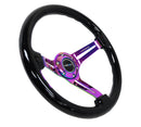 NRG Reinforced Steering Wheel (350mm / 3in. Deep) Blk Wood w/Blk Matte Spoke/Neochrome Center Mark-2