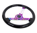 NRG Reinforced Steering Wheel (350mm / 3in. Deep) Blk Wood w/Blk Matte Spoke/Neochrome Center Mark-3