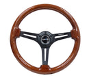 NRG Reinforced Steering Wheel (350mm / 3in. Deep) Brown Wood w/Blk Matte Spoke/Black Center Mark-1