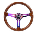 NRG Reinforced Steering Wheel (350mm / 3in. Deep) Brown Wood w/Blk Matte Spoke/Neochrome Center Mark-1