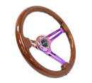 NRG Reinforced Steering Wheel (350mm / 3in. Deep) Brown Wood w/Blk Matte Spoke/Neochrome Center Mark-2