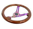NRG Reinforced Steering Wheel (350mm / 3in. Deep) Brown Wood w/Blk Matte Spoke/Neochrome Center Mark-3