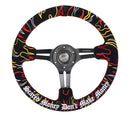 NRG Reinforced Steering Wheel (3in. Deep) Ryan Litteral Sig Red Alcan, Red Stich, Flame Embroidery-1