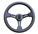 NRG Reinforced Steering Wheel (350mm / 3in. Deep) Black Leather w/ Black Stitching-1