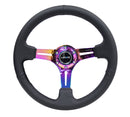 NRG Reinforced Steering Wheel (350mm / 3in. Deep) Blk Leather/Blk Stitch w/Neochrome Slits-1