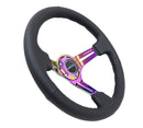 NRG Reinforced Steering Wheel (350mm / 3in. Deep) Blk Leather/Blk Stitch w/Neochrome Slits-2