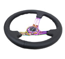 NRG Reinforced Steering Wheel (350mm / 3in. Deep) Blk Leather/Blk Stitch w/Neochrome Slits-3
