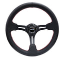 NRG Reinforced Steering Wheel (350mm / 3in. Deep) Black Leather/Red Stitch & Blk 3-Spoke w/Slits-1