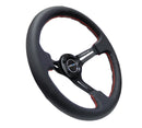 NRG Reinforced Steering Wheel (350mm / 3in. Deep) Black Leather/Red Stitch & Blk 3-Spoke w/Slits-2