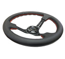 NRG Reinforced Steering Wheel (350mm / 3in. Deep) Black Leather/Red Stitch & Blk 3-Spoke w/Slits-3