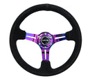 NRG Reinforced Steering Wheel (350mm / 3in. Deep) Blk Suede/Blk Stitch w/Neochrome Slits-1