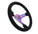 NRG Reinforced Steering Wheel (350mm / 3in. Deep) Blk Suede/Blk Stitch w/Neochrome Slits-2
