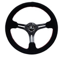 NRG Reinforced Steering Wheel (350mm / 3in. Deep) Blk Suede w/Red Stitching & 5mm Spokes w/Slits-1