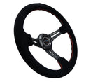 NRG Reinforced Steering Wheel (350mm / 3in. Deep) Blk Suede w/Red Stitching & 5mm Spokes w/Slits-2