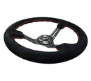 NRG Reinforced Steering Wheel (350mm / 3in. Deep) Blk Suede w/Red Stitching & 5mm Spokes w/Slits-3