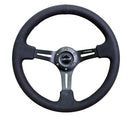 NRG Reinforced Steering Wheel (350mm / 3in. Deep) Black Leather w/ Alcantara Stitching-1
