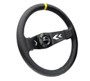 NRG Reinforced Steering Wheel (350mm / 3in Deep) Blk Leather w/NRG Arrow-Cut 2-Spoke & Sgl Yellow CM-2