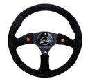 NRG Reinforced Steering Wheel (350mm/ 2.5in. Deep) Sport Suede Racing/ 4mm Matte Black Spoke-1