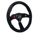 NRG Reinforced Steering Wheel (350mm/ 2.5in. Deep) Sport Suede Racing/ 4mm Matte Black Spoke-2