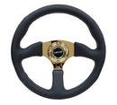 NRG Reinforced Steering Wheel (350mm / 2.5in. Deep) Leather Race Comfort Grip w/4mm Gold Spokes-1