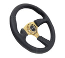 NRG Reinforced Steering Wheel (350mm / 2.5in. Deep) Leather Race Comfort Grip w/4mm Gold Spokes-2