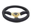 NRG Reinforced Steering Wheel (350mm / 2.5in. Deep) Leather Race Comfort Grip w/4mm Gold Spokes-3