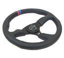 NRG Reinforced Steering Wheel (350mm / 2.5in Deep) Blk Leather w/M3 stitch Matte Blk 3-Spoke Center-2