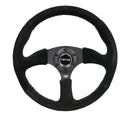 NRG Reinforced Steering Wheel (350mm / 2.5in. Deep) Blk Suede Comfort Grip w/5mm Matte Blk Spokes-1