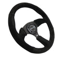 NRG Reinforced Steering Wheel (350mm / 2.5in. Deep) Blk Suede Comfort Grip w/5mm Matte Blk Spokes-2