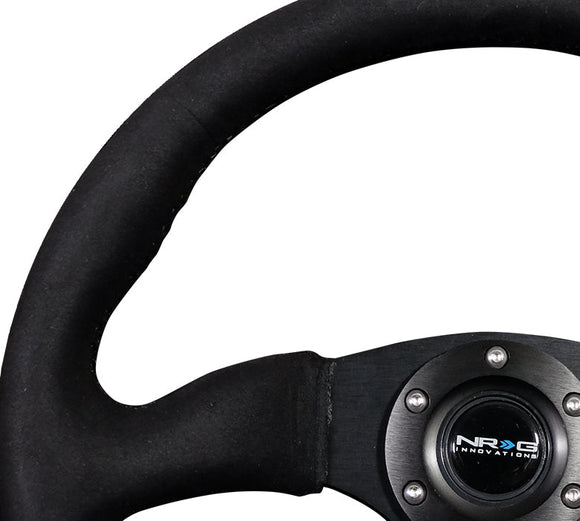 NRG Reinforced Steering Wheel (350mm / 2.5in. Deep)Blk Alcantara Comfort Grip w/4mm Matte Blk Spokes