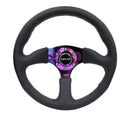 NRG Reinforced Steering Wheel (350mm / 2.5in. Deep) Leather Race Comfort Grip w/4mm Neochrome Spokes-1