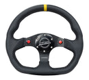NRG Reinforced Steering Wheel (320mm) Sport Leather Dual Push Buttons Flat Bottom w/ Yellow Center-1