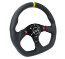 NRG Reinforced Steering Wheel (320mm) Sport Leather Dual Push Buttons Flat Bottom w/ Yellow Center-2