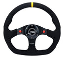 NRG Reinforced Steering Wheel (320mm) Sport Alcantara Dual Push Buttons Flat Bottom w/Yellow Center-1