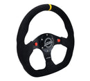 NRG Reinforced Steering Wheel (320mm) Sport Alcantara Dual Push Buttons Flat Bottom w/Yellow Center-2