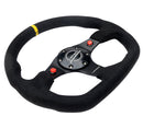 NRG Reinforced Steering Wheel (320mm) Sport Alcantara Dual Push Buttons Flat Bottom w/Yellow Center-3