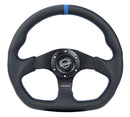 NRG Reinforced Steering Wheel (320mm) Sport Leather Flat Bottom w/ Blue Center/ Blue Stitching-1