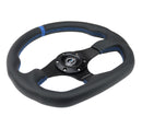 NRG Reinforced Steering Wheel (320mm) Sport Leather Flat Bottom w/ Blue Center/ Blue Stitching-3
