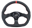 NRG Reinforced Steering Wheel (320mm) Sport Leather Flat Bottom w/ Red Center Mark/ Red Stitching-1