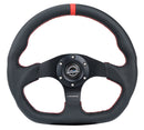 NRG Reinforced Steering Wheel (320mm) Sport Leather Flat Bottom w/ Red Center Mark/ Red Stitching-1