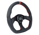 NRG Reinforced Steering Wheel (320mm) Sport Leather Flat Bottom w/ Red Center Mark/ Red Stitching-2