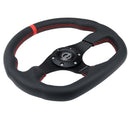 NRG Reinforced Steering Wheel (320mm) Sport Leather Flat Bottom w/ Red Center Mark/ Red Stitching-3